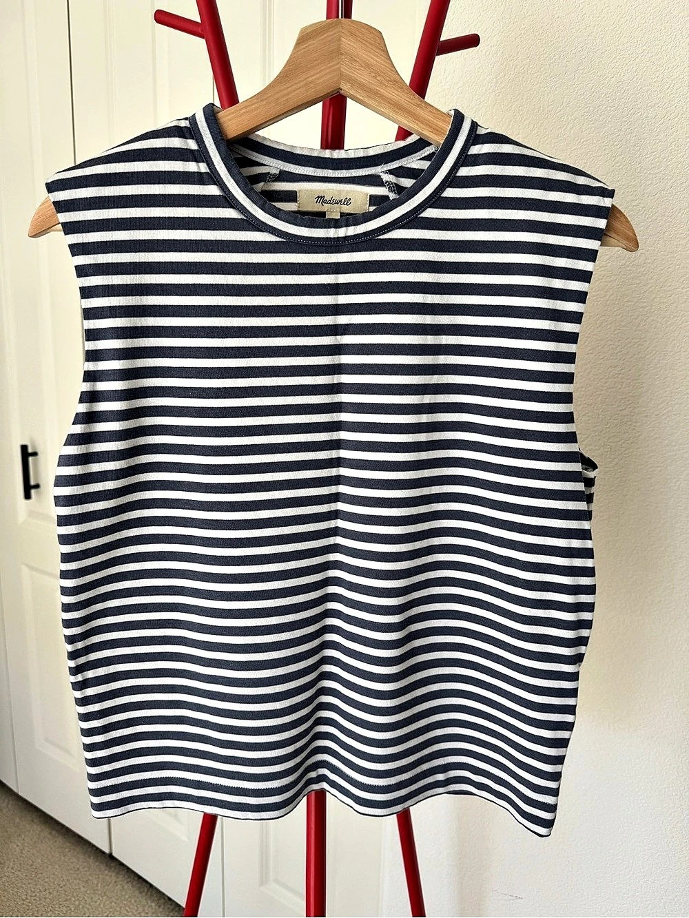 Madewell Structured Muscle Tee in Stripe Blue & White Size XS